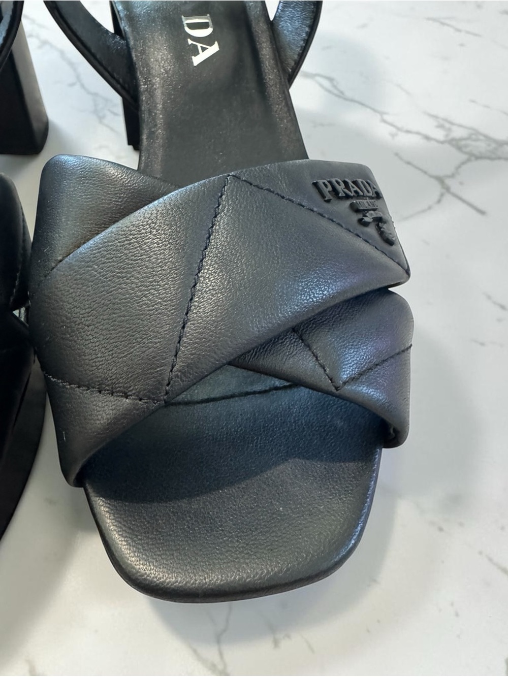 Prada Black Quilted Leather Strap Sandals - Picture 4 of 14